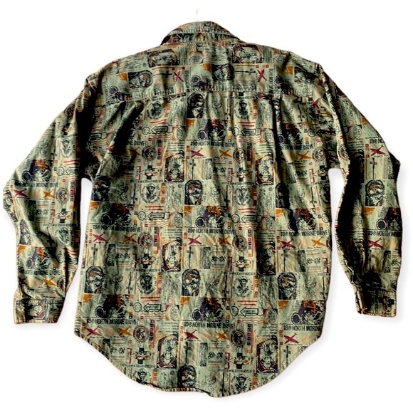 RARE Vintage Shirt NORTH MARINE DRIVE 45R 45rpm Novelty Print Army Size Large - Picture 2 of 7